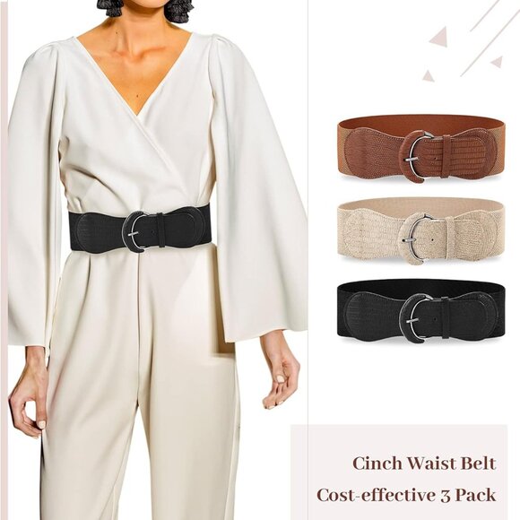 Women Wide Elastic Leather Belt Pack for Dress Casual Fashion Accessories - Picture 2 of 6